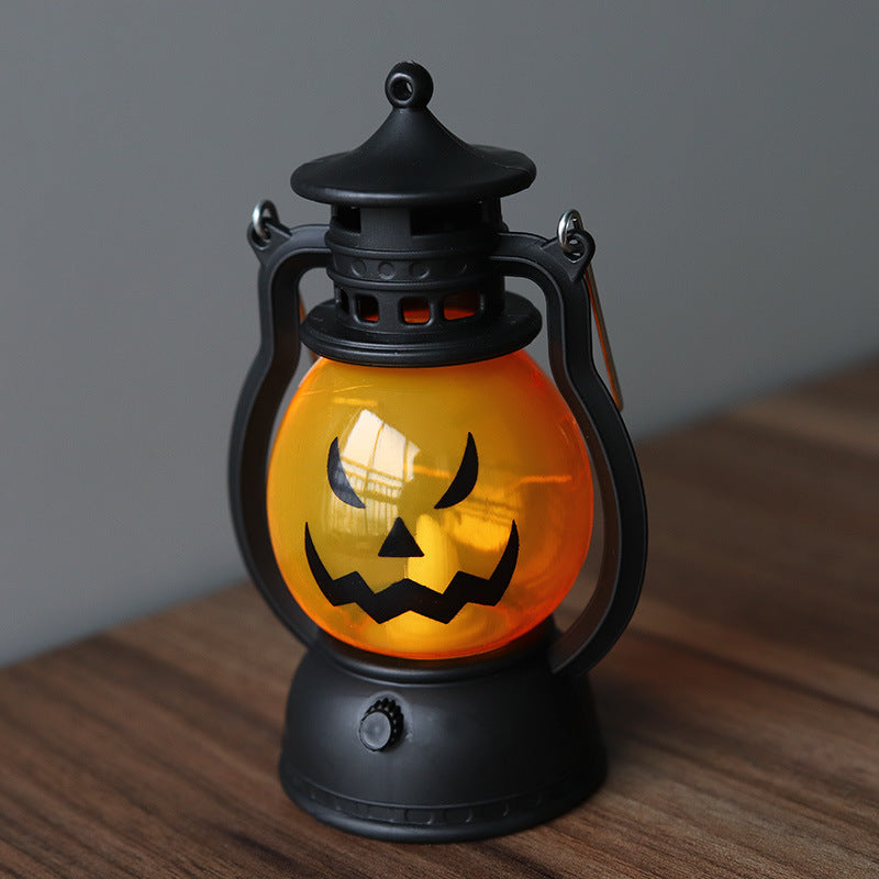 Lanterne Portable LED Halloween Rétro Style Kérosène – 9x6,5x13 cm, 3 Designs Citrouille & Emoji, Piles Incluses