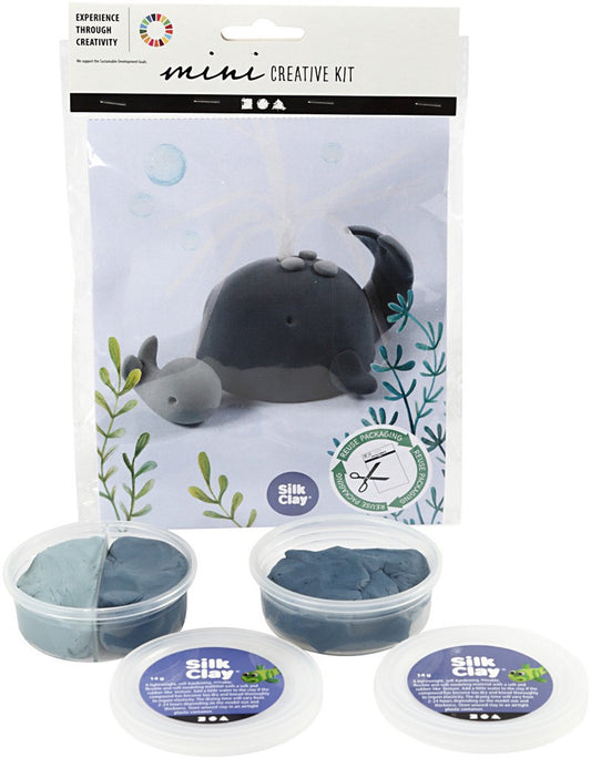 Kit Créatif Mini Baleine & Baleineau – Silk Clay, Modélage Argile Souple, Cadeau Enfant & Adulte, Creativ Company