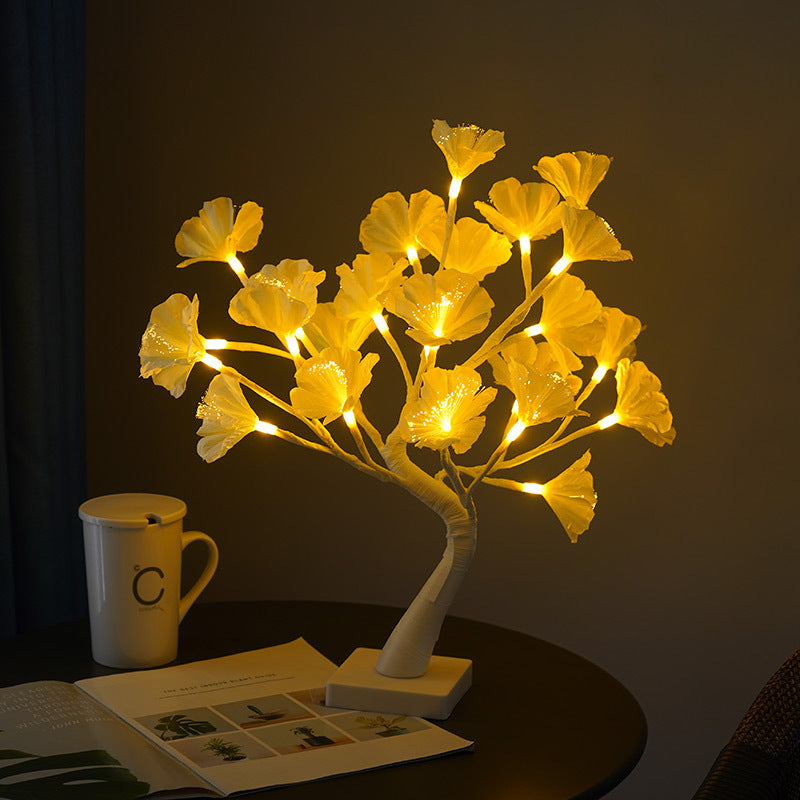 Arbre Lumineux à Fibres Optiques LED – Fleurs Rose, Lumière Chaude, Décoration Intérieure & Fête