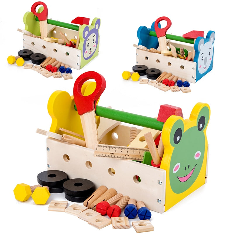 Boîte à Outils Jouet en Bois Enfant – Jeu d’Imitation Animal (Singe, Koala ou Grenouille), Développement Éducatif