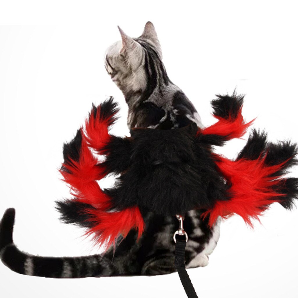Harnais Déguisement Araignée Halloween pour Chat & Chien – Peluche + Laisse 120cm, Ajustable, Noir ou Rouge