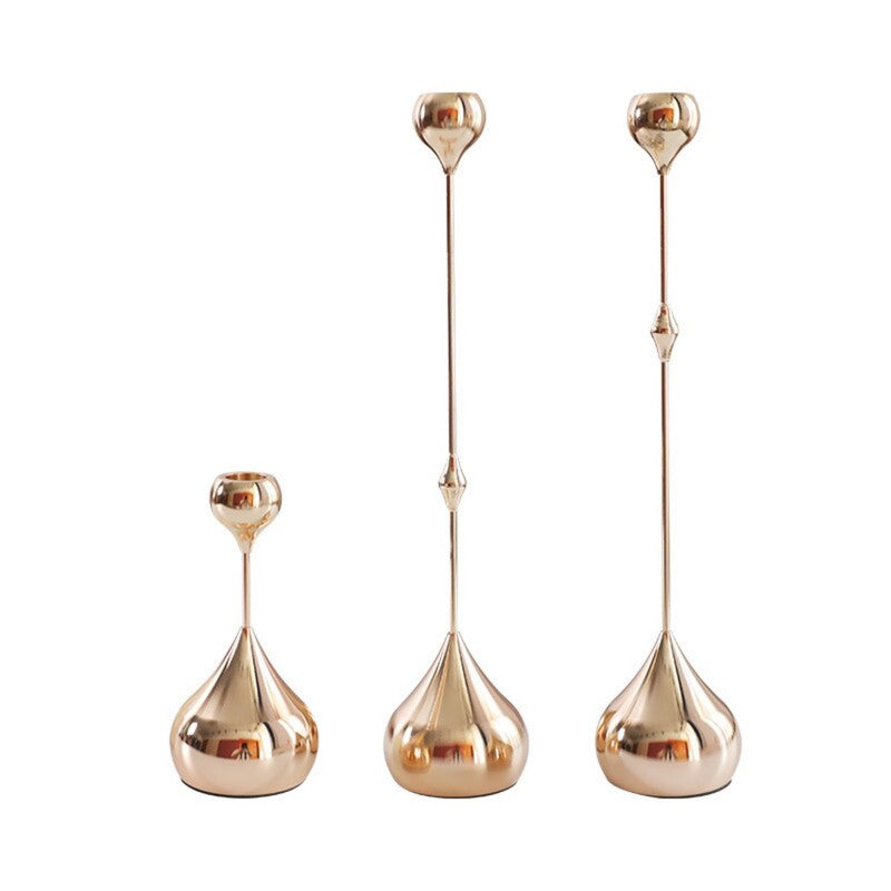 Set de 3 Bougeoirs en Métal Style Vintage – Forme Larme, Argenté Noir ou Doré, Déco Table Mariage Salon, Cadeau