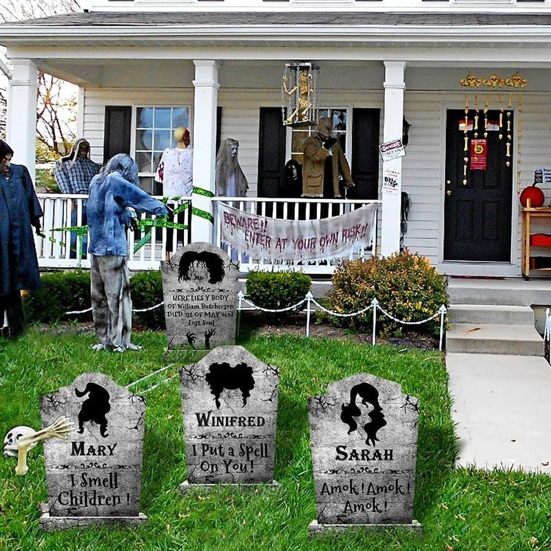 Pierres Tombales Décoratives Halloween Jardin – Têtes de Mort Effrayantes, Panneaux Pelouse avec Piquets, 3 Modèles