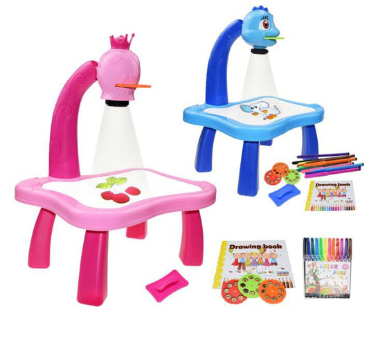 Table de Dessin Enfant avec Projecteur LED – 24 Motifs à Calquer, Musique Intégrée, Dinosaure ou Ours, Cadeau Enfant