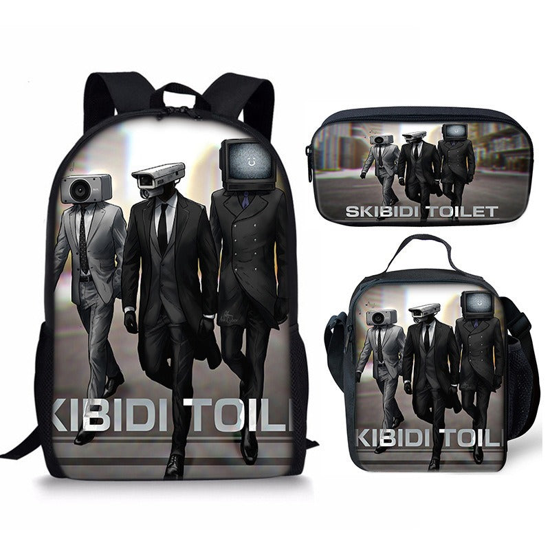 Ensemble 3 Pièces Sac à Dos Skibidi Toilet – PVC, Protection Colonne, École Primaire & Collège, 6 Coloris
