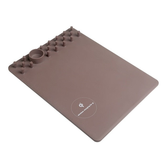 Tapis de Souris avec Chargeur Sans Fil Qi – Support Téléphone, Règle Graduée, Antidérapant, 27x20cm, Compatible iPhone Samsung