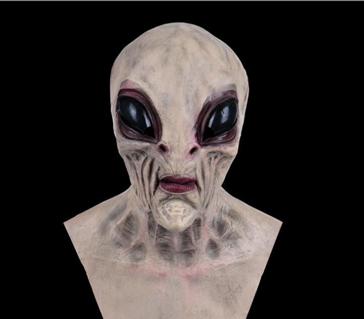 Masque Alien Tête Entière Halloween – Masque Horreur Monstre Grands Yeux, Émulsion Souple, Noir ou Gris