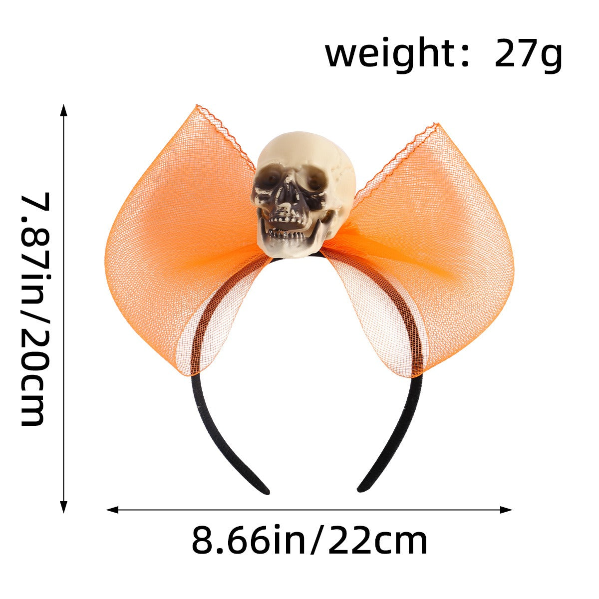 Serre-Tête Halloween Crâne & Araignée – Accessoire Coiffure Fête, Orange ou Violet, Fil de Fer & Pompons Laine