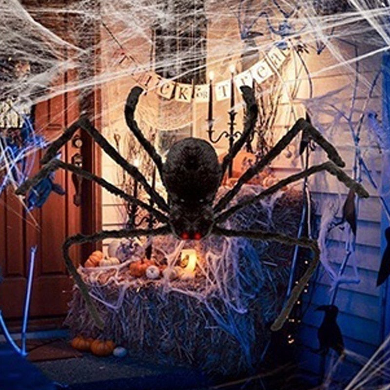 Araignée Géante Noire Halloween – Décoration Intérieur & Extérieur, Maison Hantée, 4 Tailles : 90 à 200 cm