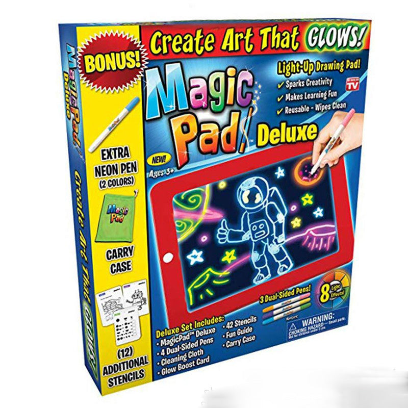 Tablette Lumineuse Magique Dessin Enfant – Plateau LED Fluorescent Graffiti 3D, Créatif Éducatif +3 Ans, Rouge ou Bleu