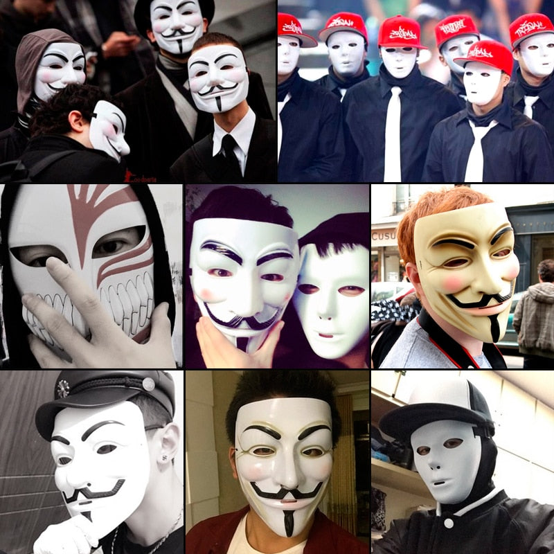 Masque V pour Vendetta – Guy Fawkes Anonymous, PVC, Noir ou Blanc, Cosplay & Halloween, 19x16 cm