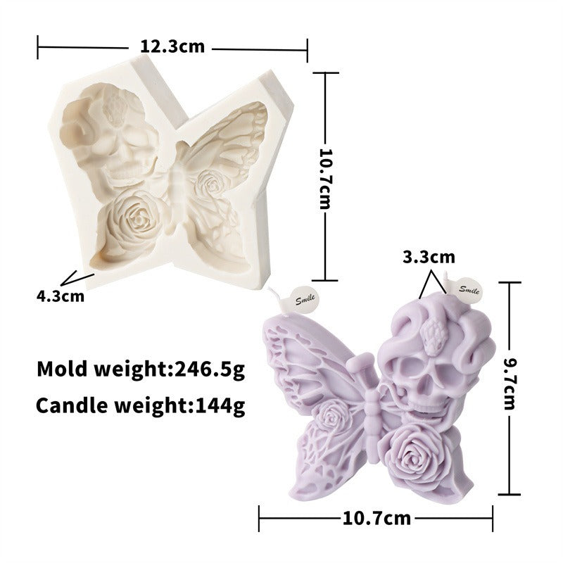 Moule Silicone Bougie & Gâteau – 2 Motifs Fleurs ou Squelette, Blanc Cassé, Déco Halloween & Loisirs Créatifs