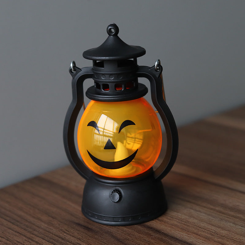 Lanterne Portable LED Halloween Rétro Style Kérosène – 9x6,5x13 cm, 3 Designs Citrouille & Emoji, Piles Incluses