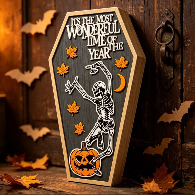 Décoration Bois Halloween Maison Hantée – Prop de Fête Artisanal, Modèle Cercueil