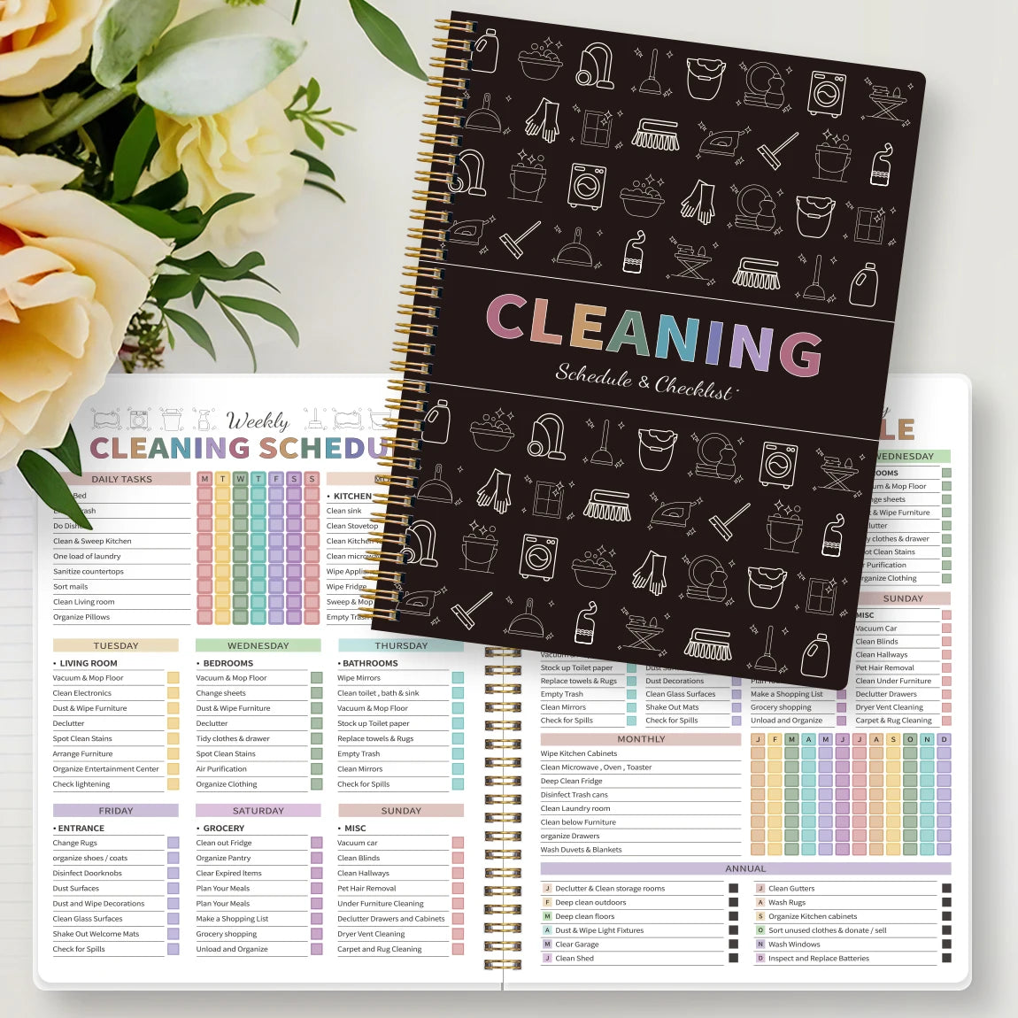 Planner Ménage A5 Spirale – Planning Quotidien, Hebdomadaire & Mensuel, TDAH Friendly