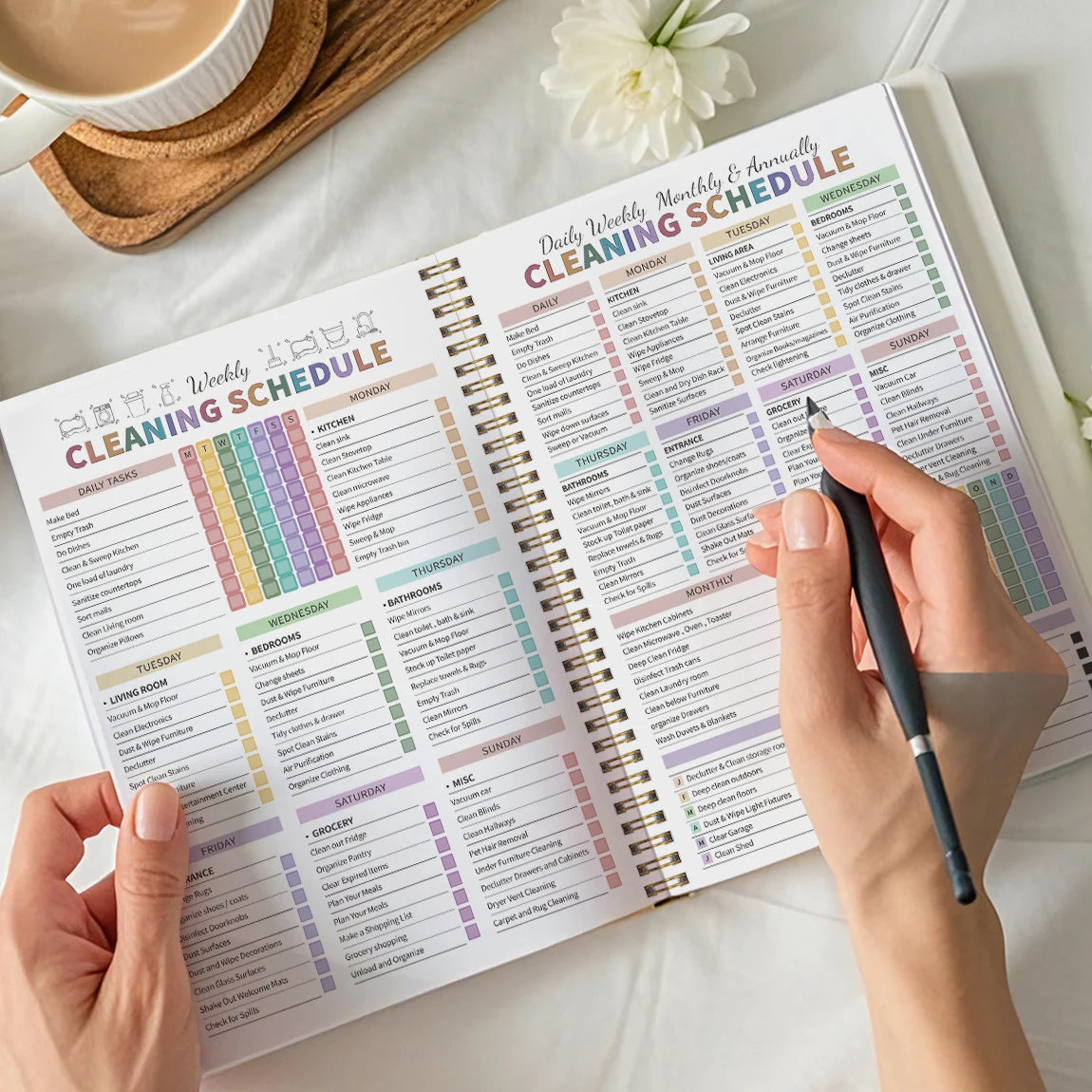 Planner Ménage A5 Spirale – Planning Quotidien, Hebdomadaire & Mensuel, TDAH Friendly