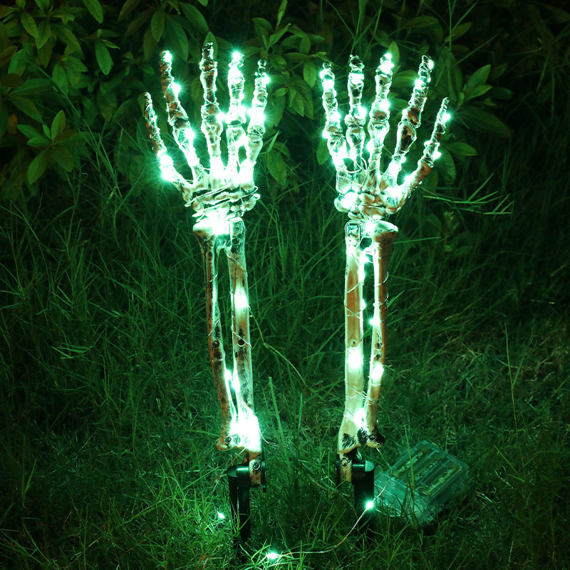 Main Squelette LED Lumineuse Halloween – Piquet de Jardin 46 cm, Set 3 Pièces, Déco Extérieur Pelouse Allée