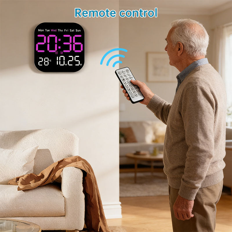 Horloge Murale LED Digitale avec Télécommande – Alarme, Minuteur, Température, 18,5cm, 3 Coloris