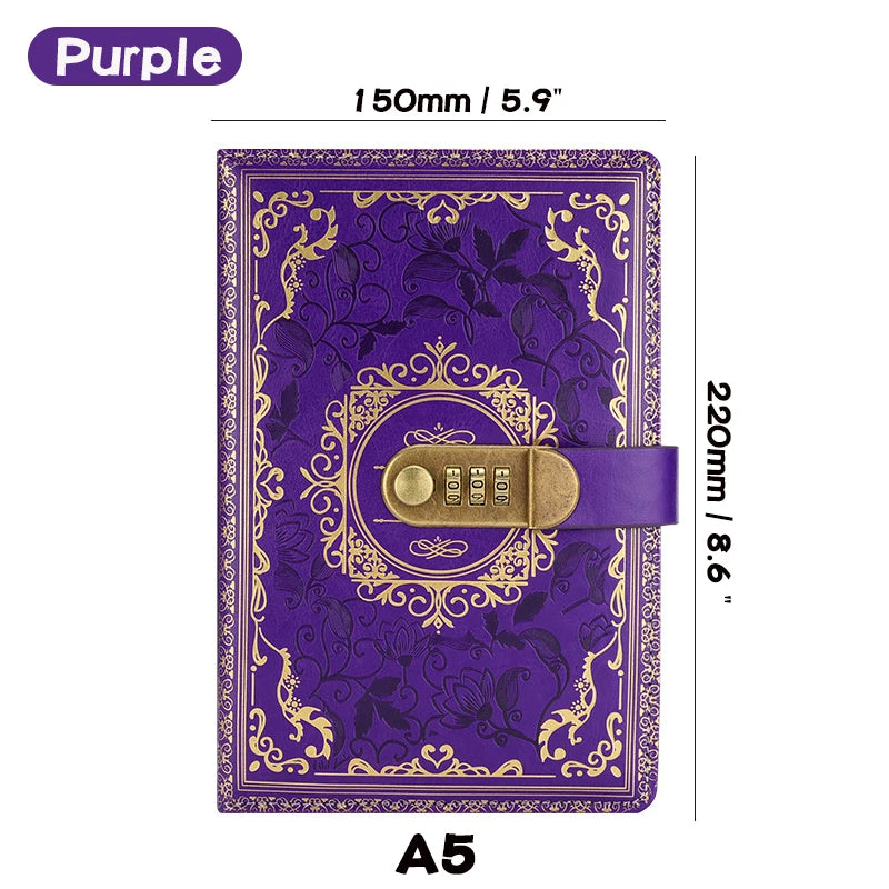 Journal Intime à Cadenas – Cuir PU, Verrou À Combinaison, 100 Feuilles, Format A5 – 6 Coloris