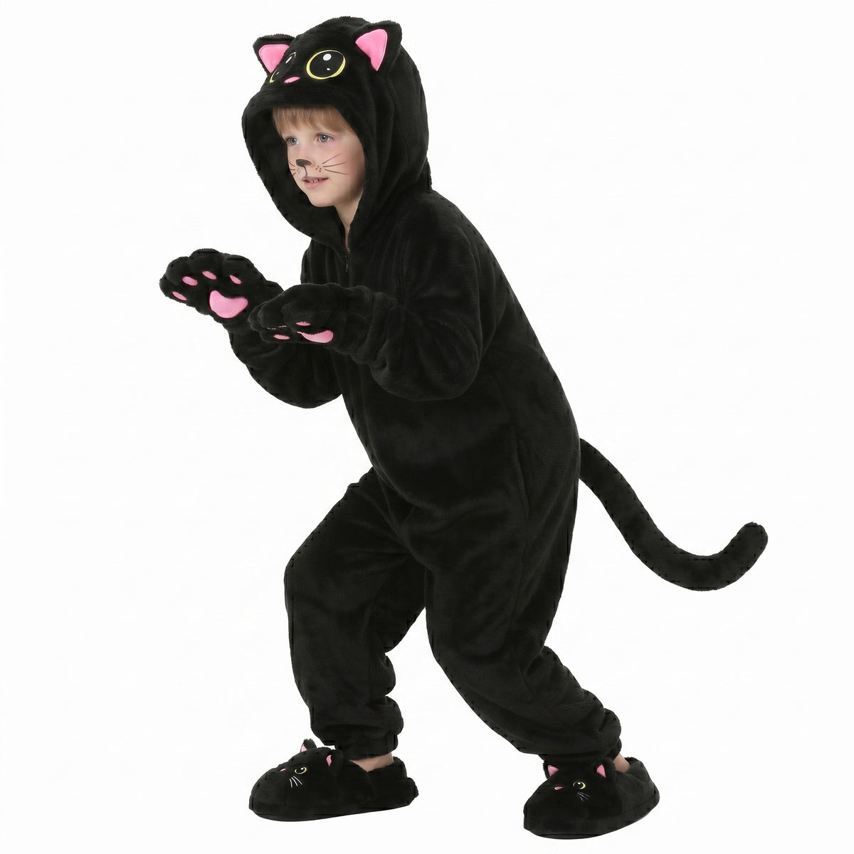 Costume Chat Noir Enfant – Déguisement Cosplay Halloween & Scène, Imprimé Grands Yeux, Tailles S à XL