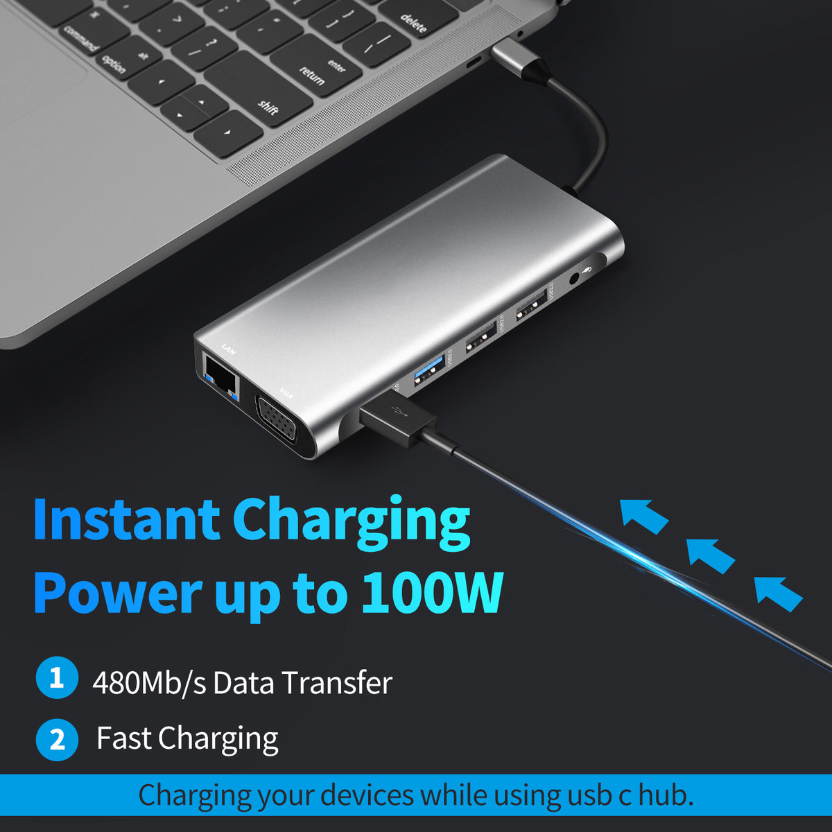 Hub USB-C 12 en 1 – Dual HDMI, VGA, USB | Compatible MacBook & PC