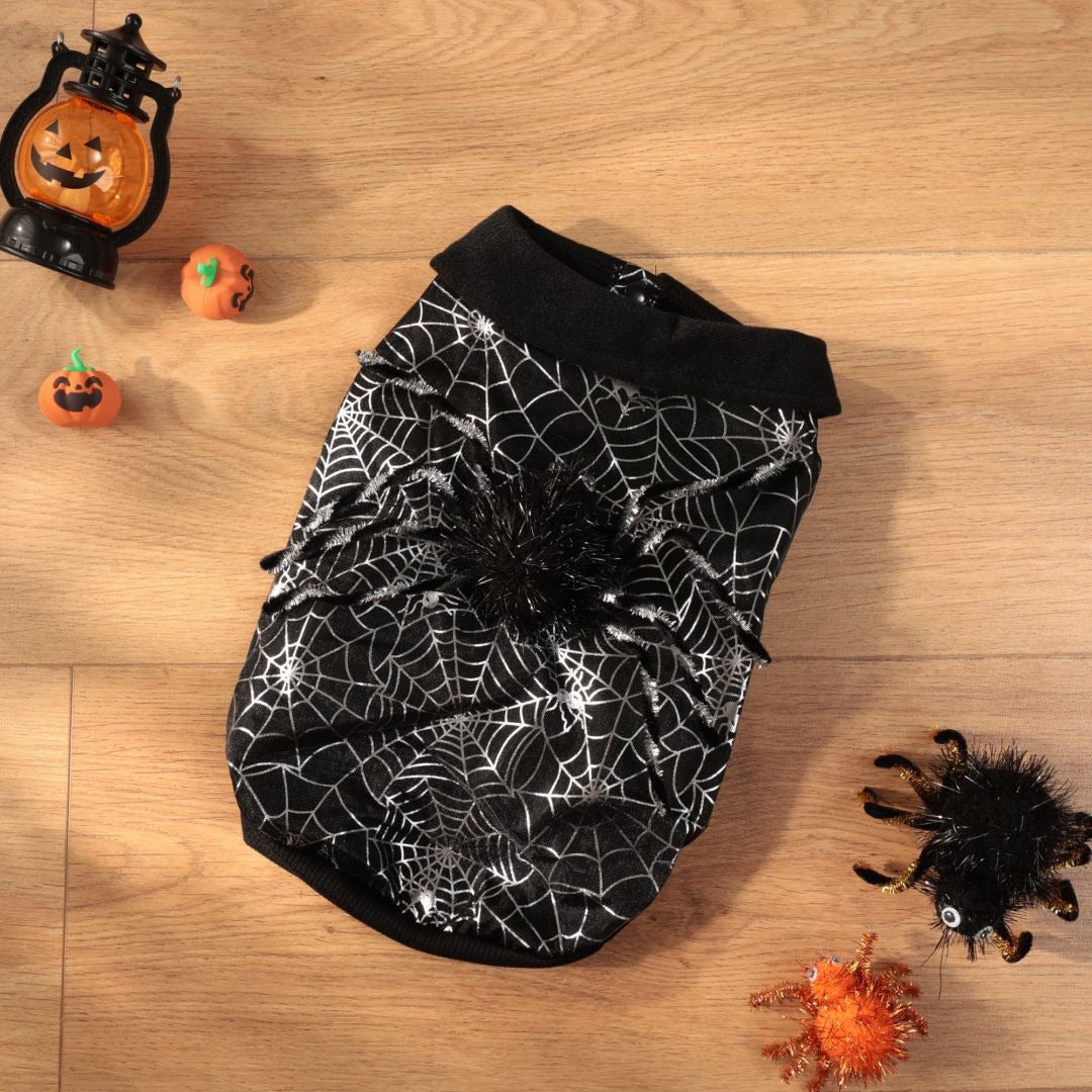 Costume Toile d’Araignée Halloween pour Chien – Manteau Polyester Noir, Tailles S M L XL, Déguisement Animal