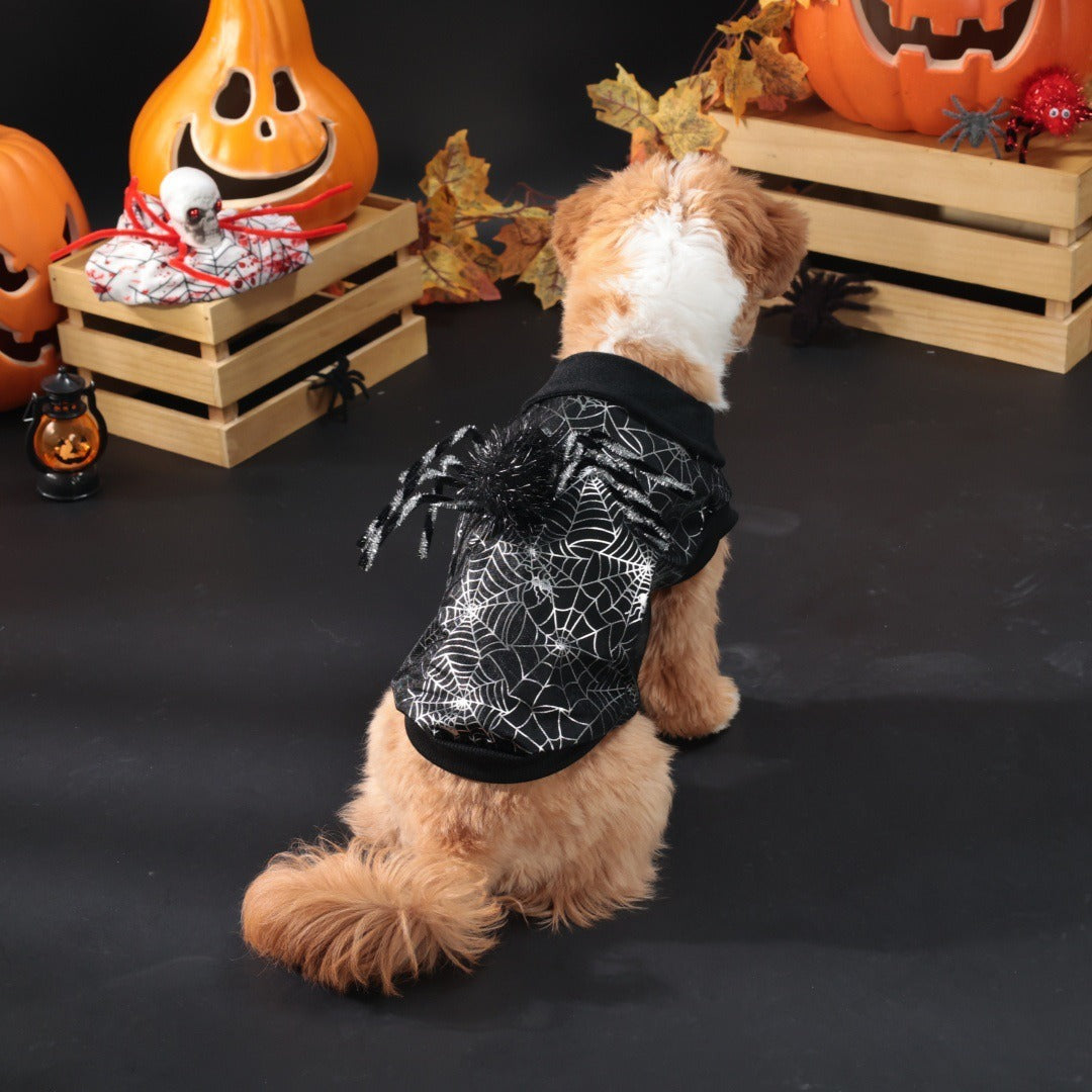 Costume Toile d’Araignée Halloween pour Chien – Manteau Polyester Noir, Tailles S M L XL, Déguisement Animal