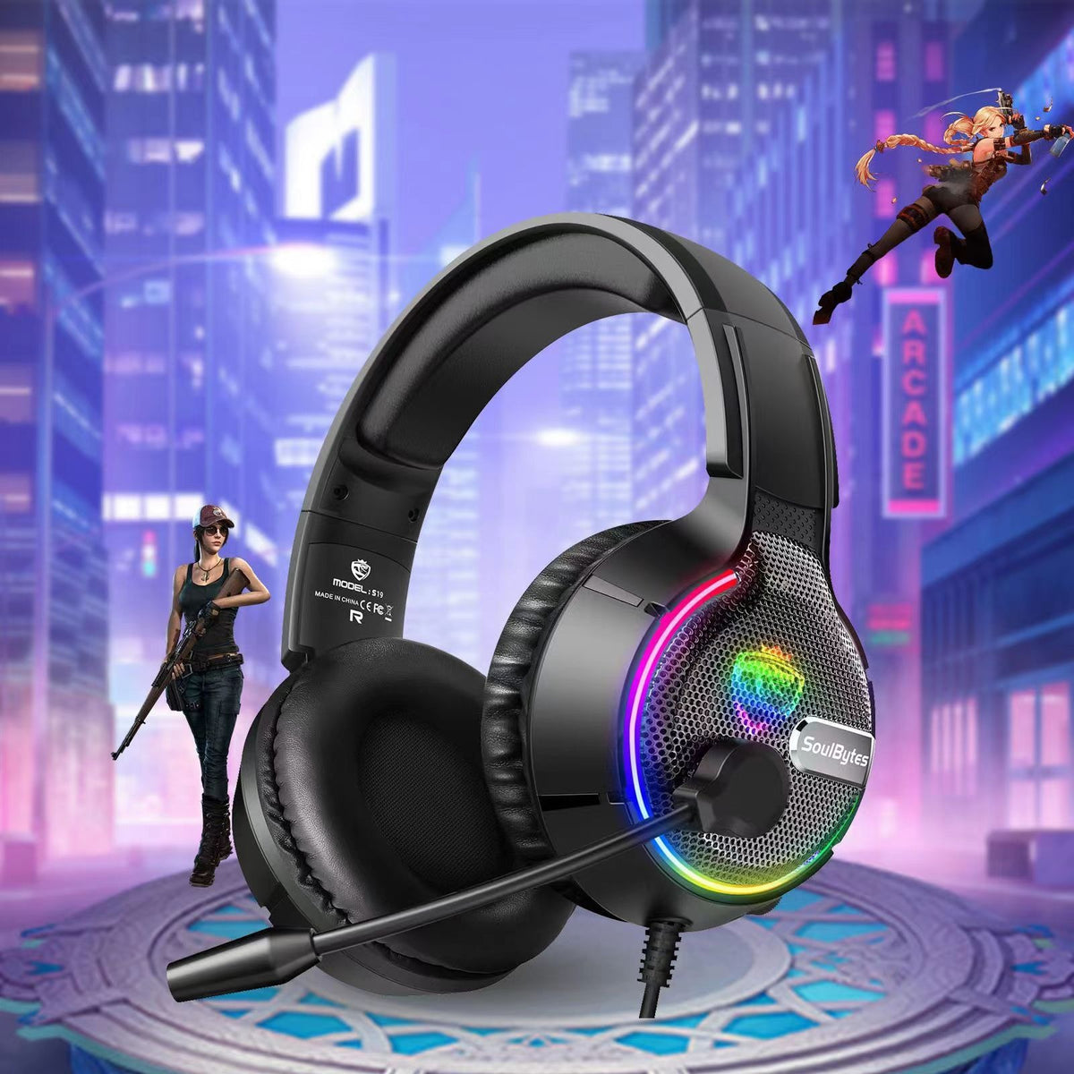 Casque Gaming Filaire RGB Soulbytes S19 – Haut-Parleur 50mm, Micro, Coussinets Simili-Cuir, Compatible PC PS4 PS5 Xbox