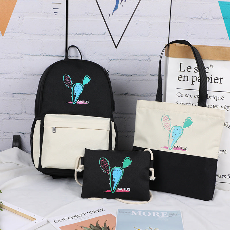 Sac à Dos Oxford Motif Fleurs avec Port USB – Taille M, Style Tendance, Collège & Lycée