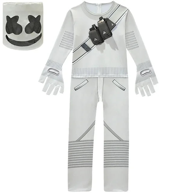 Costume DJ Marshmello Enfant – Combinaison Cosplay Halloween & Carnaval, Style Fortnite, 5–10 ans