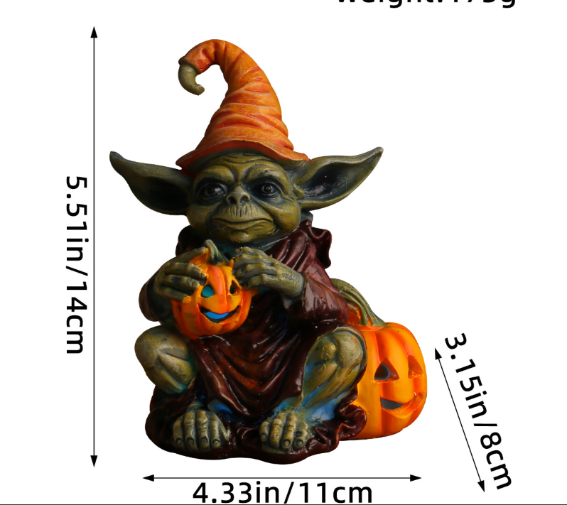 Figurine Lutin Citrouille Halloween en Résine – Gnome Lumineux Décoratif, 3 Styles, Déco Bureau Étagère Maison
