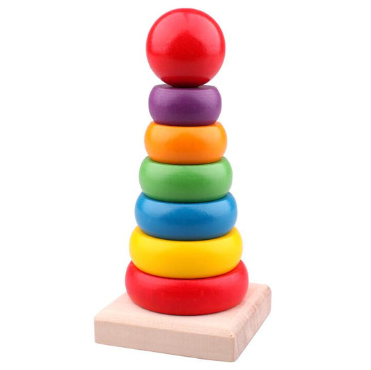 Jouet d’Éveil Bébé Tasses & Anneaux à Empiler – Bois & Plastique, Couleurs Arc-en-ciel, Motricité & Logique, Cadeau Naissance