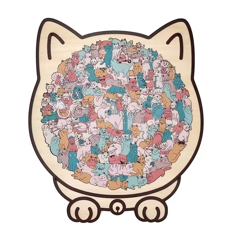 Puzzle 135 Pièces Silhouette Chat – Pièces Forme Patte, Décoration & Cadeau, 4 Palettes de Couleurs
