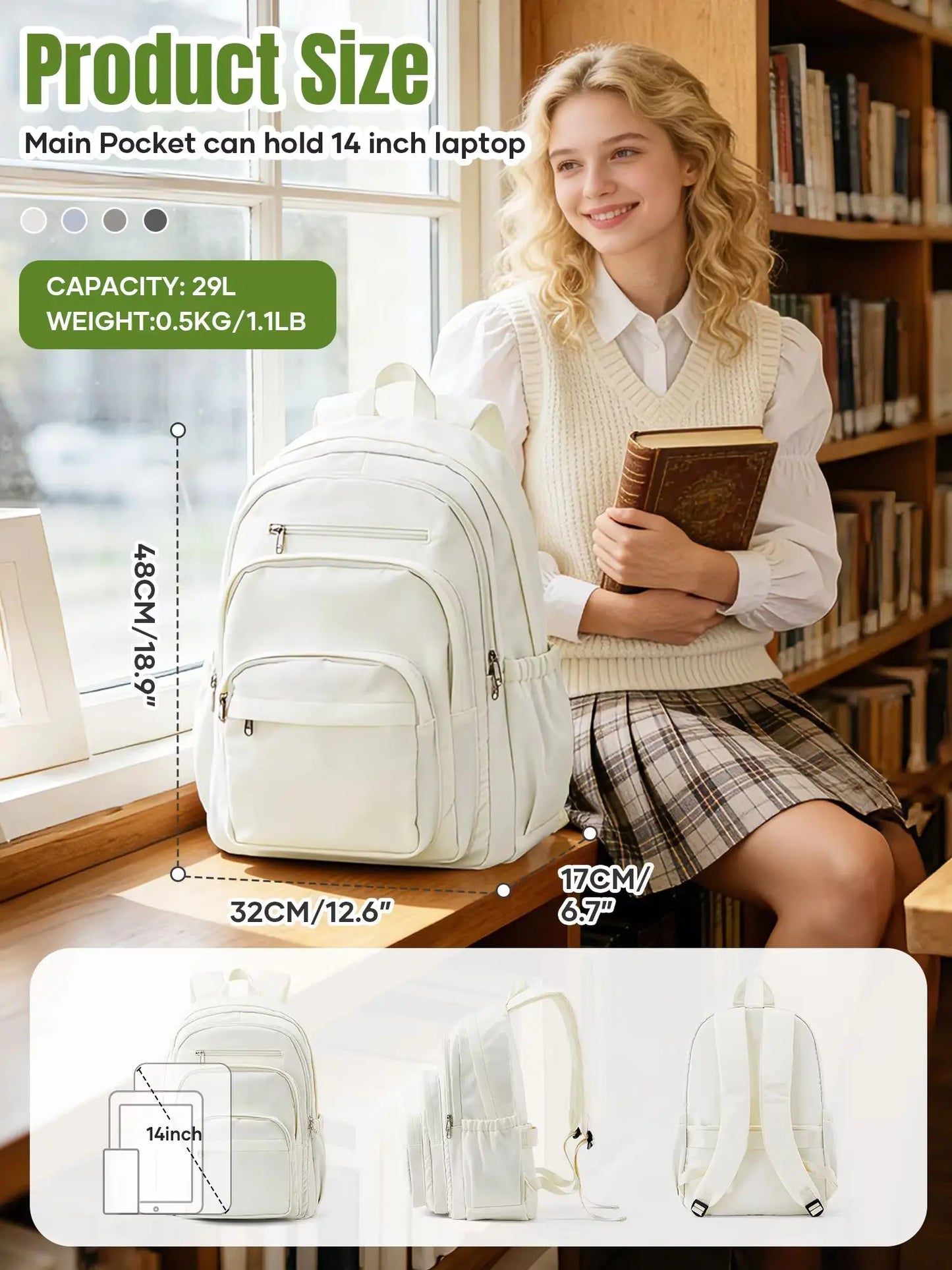 Sac à Dos Imperméable Style INS – Grande Capacité, Collège & Lycée, 4 Coloris
