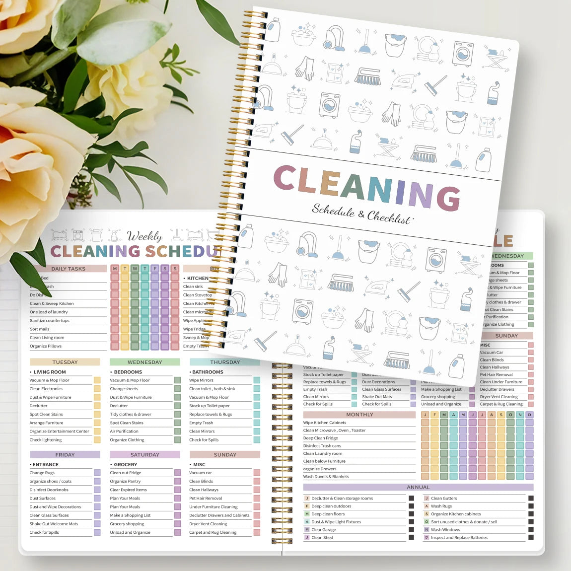 Planner Ménage A5 Spirale – Planning Quotidien, Hebdomadaire & Mensuel, TDAH Friendly