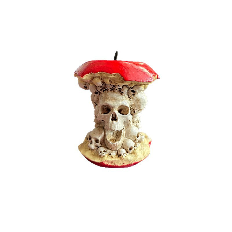 Mini Statue Pomme-Crâne Halloween en Résine – Figurine Décorative Bureau Étagère, Style Américain Macabre