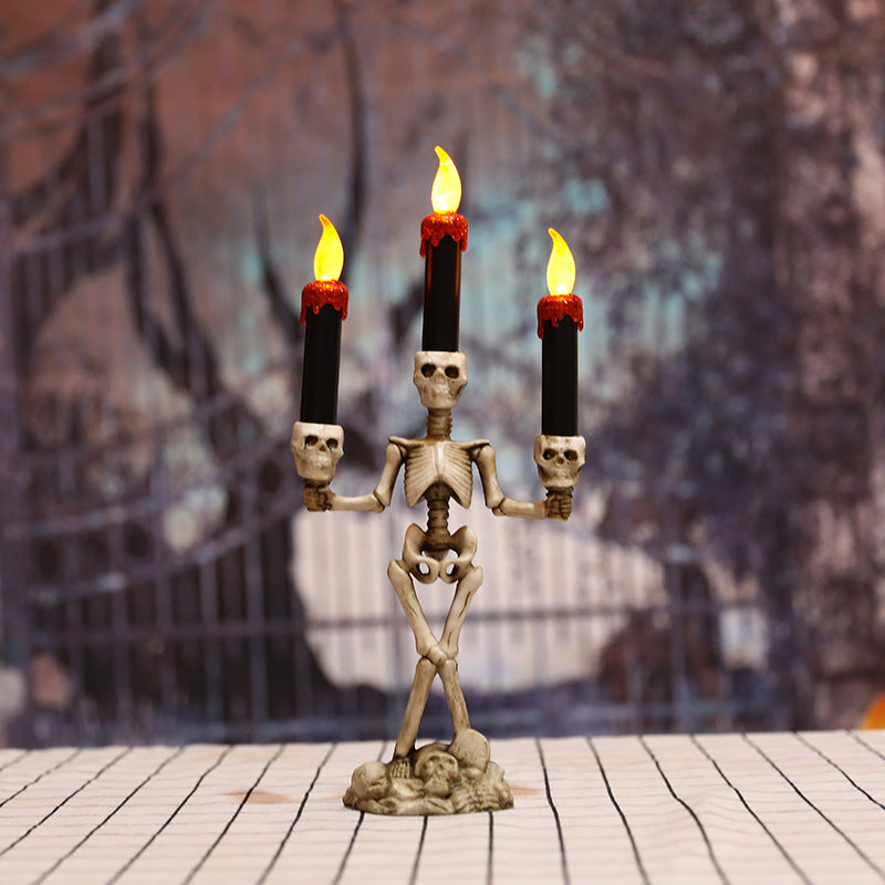 Bougeoir Squelette Halloween avec Bougie LED – Lanterne Citrouille Crâne Déco, 3 Coloris : Doré, Argent, Rouge