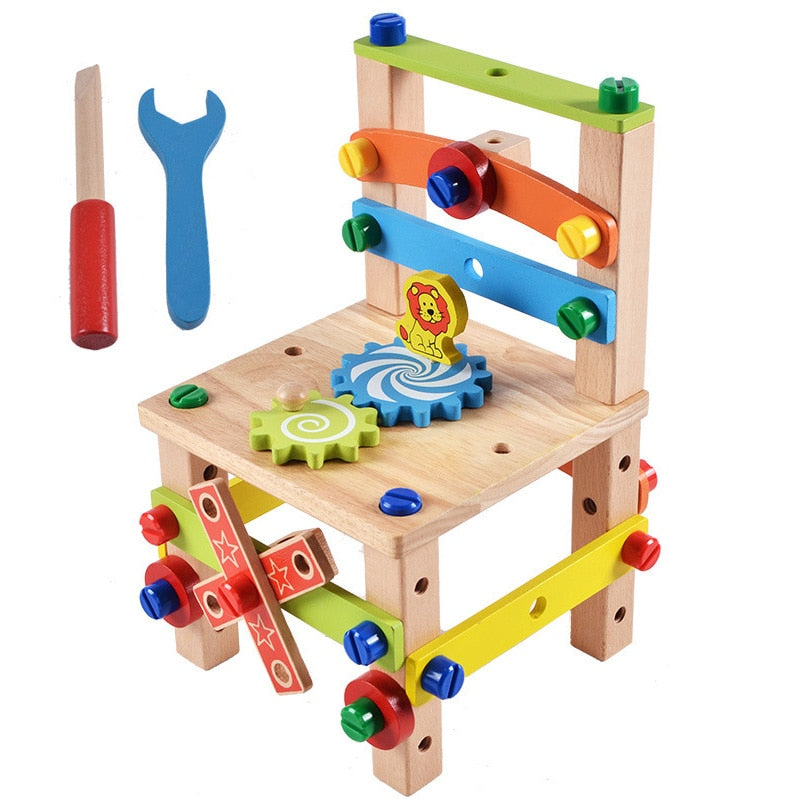 Kit Montessori Chaise en Bois à Assembler DIY – Écrous & Boulons, Robot Grue Avion & Plus, Coordination Main-Œil, Dès 3 Ans, Cadeau Enfant