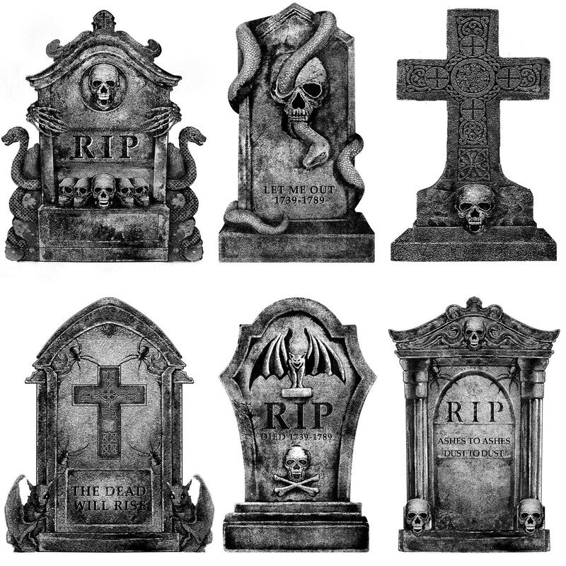 Pierres Tombales Décoratives Halloween Jardin – Têtes de Mort Effrayantes, Panneaux Pelouse avec Piquets, 3 Modèles