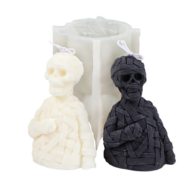 Moule en Silicone Bougie Zombie Crâne Halloween – Forme Bandes de Gaze, DIY Bougie Plâtre Résine, Déco Atmosphère
