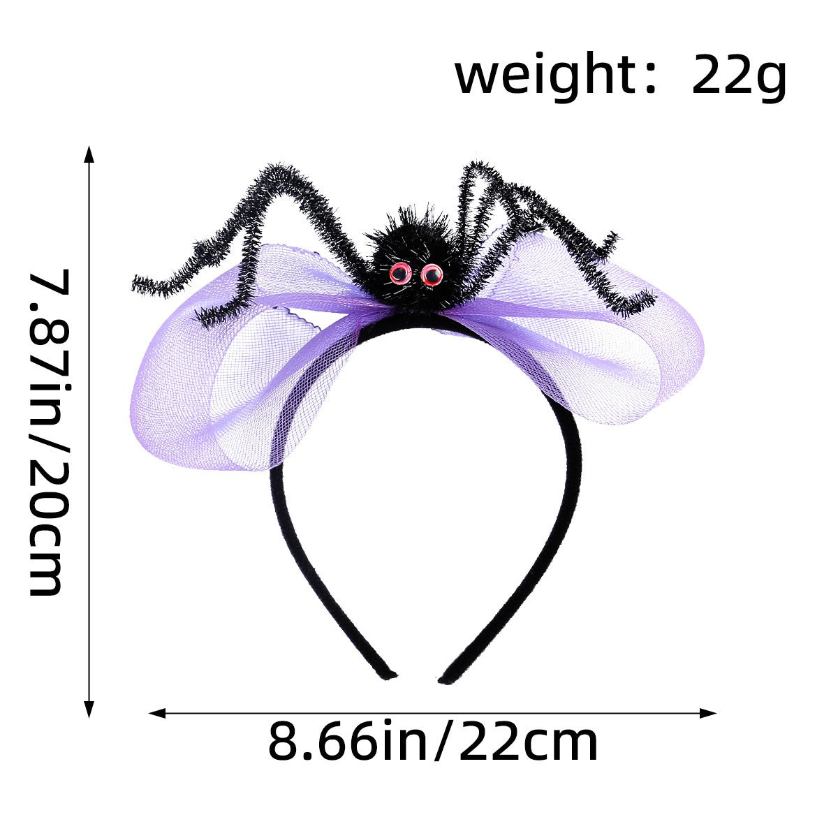 Serre-Tête Halloween Crâne & Araignée – Accessoire Coiffure Fête, Orange ou Violet, Fil de Fer & Pompons Laine