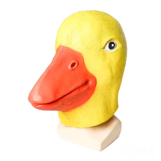 Masque Canard Jaune Latex – Déguisement Halloween & Cosplay Humoristique, Masque Animal Tête Entière, 30x28 cm