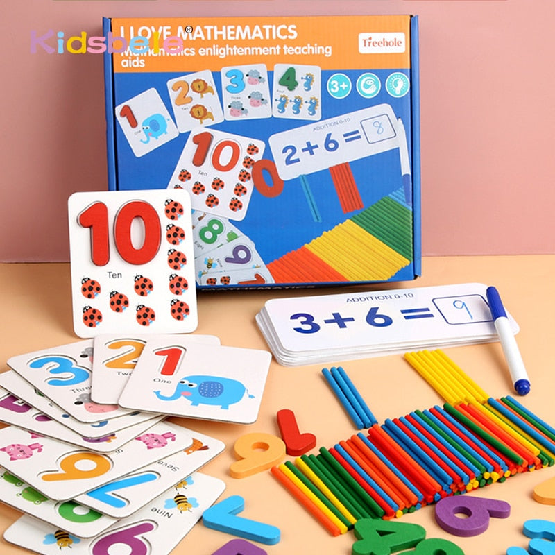 Jouet Montessori Mathématiques en Bois – Stickers Comptage, Reconnaissance des Chiffres, Éveil Préscolaire, Cadeau Anniversaire Enfant