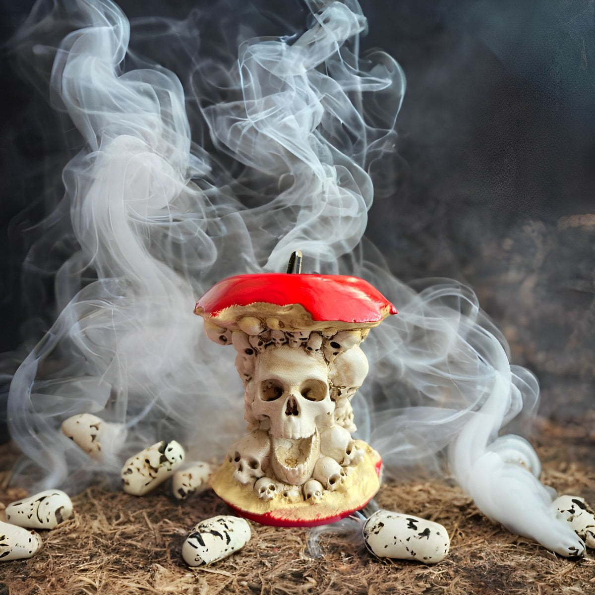 Mini Statue Pomme-Crâne Halloween en Résine – Figurine Décorative Bureau Étagère, Style Américain Macabre