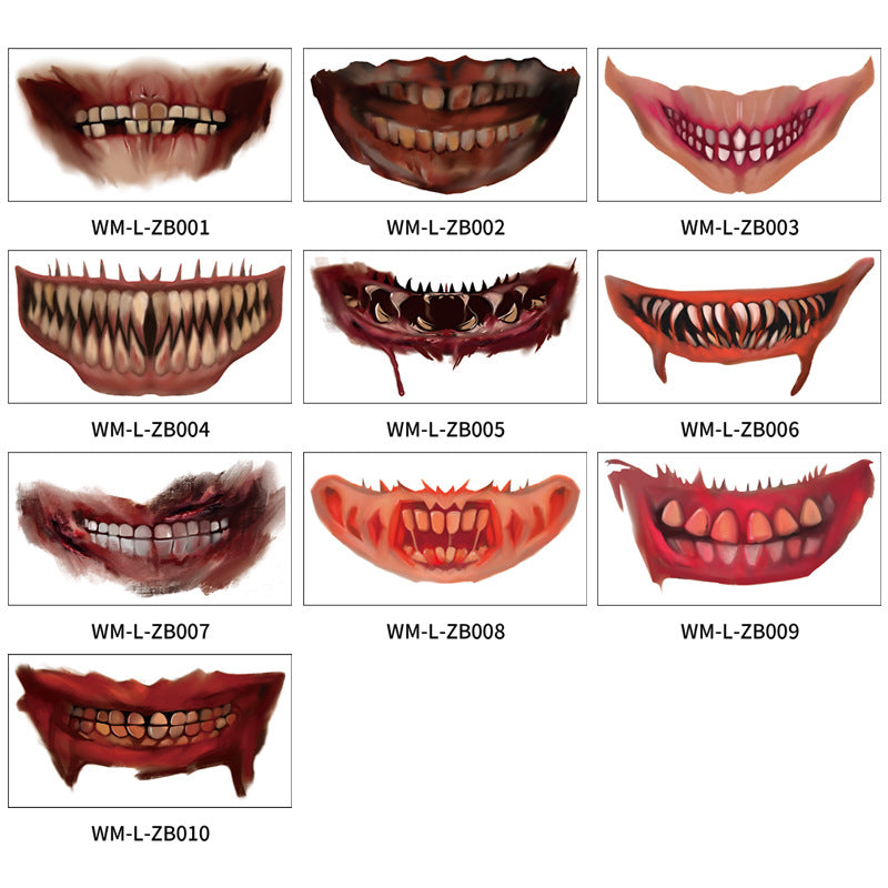 Stickers Tatouage Bouche Halloween – Maquillage Lèvres Horreur DIY, 10 Modèles, Coloris ou Noir & Blanc, Soirée Déguisée