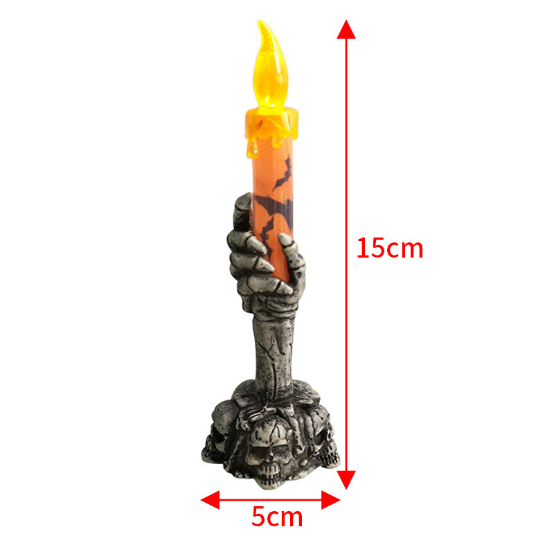 Bougeoir Squelette Halloween avec Bougie LED – Lanterne Citrouille Crâne Déco, 3 Coloris : Doré, Argent, Rouge