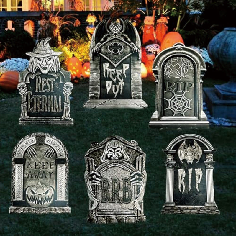 Pierres Tombales Décoratives Halloween Jardin – Têtes de Mort Effrayantes, Panneaux Pelouse avec Piquets, 3 Modèles