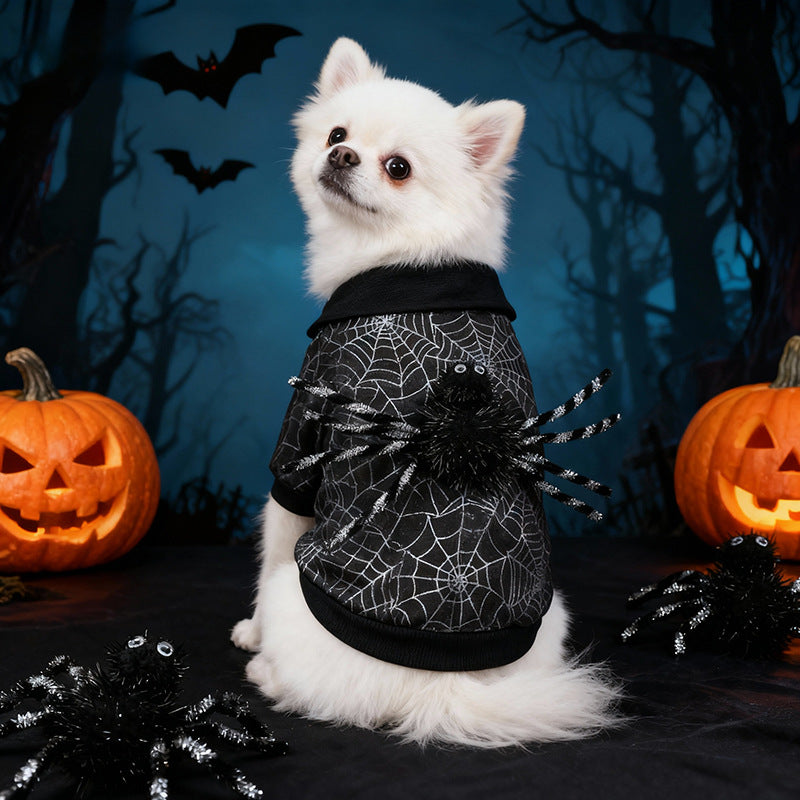 Costume Toile d’Araignée Halloween pour Chien – Manteau Polyester Noir, Tailles S M L XL, Déguisement Animal