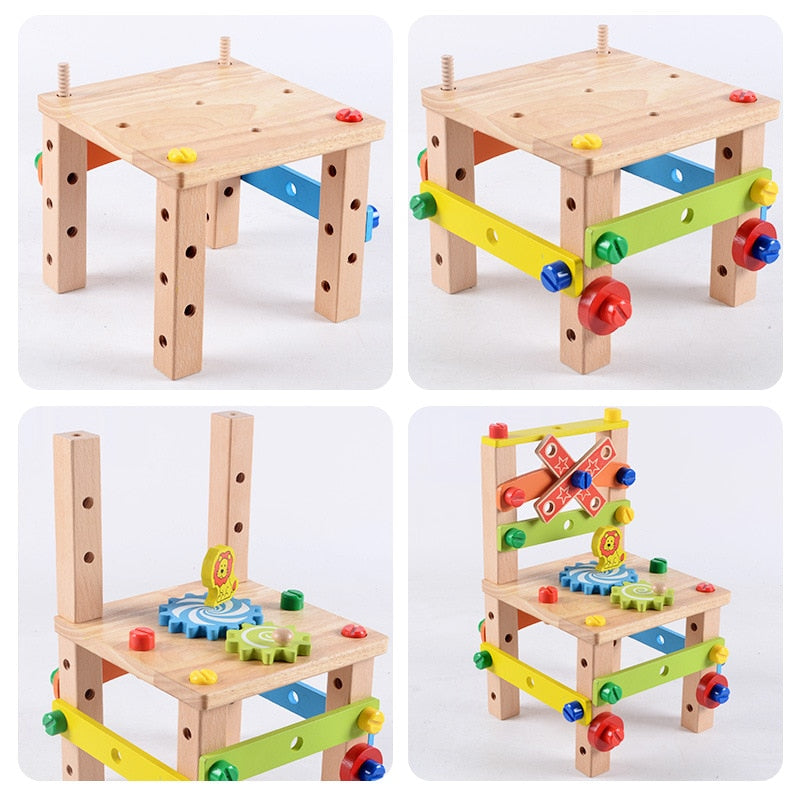 Kit Montessori Chaise en Bois à Assembler DIY – Écrous & Boulons, Robot Grue Avion & Plus, Coordination Main-Œil, Dès 3 Ans, Cadeau Enfant