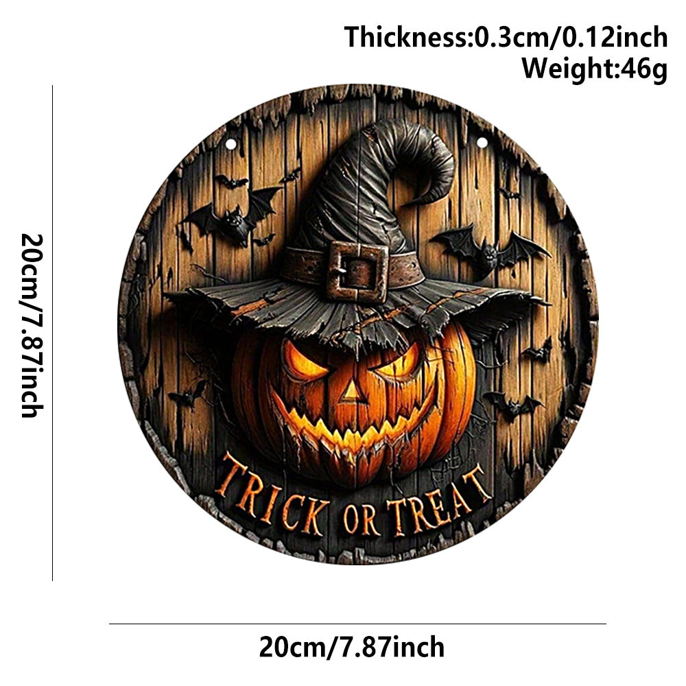 Plaque Ronde en Bois Citrouille Halloween – Décoration Porte & Fête, 2 Designs